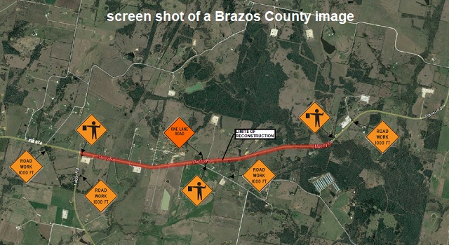 Screen shot from a Brazos County document showing the Macey Road construction area.