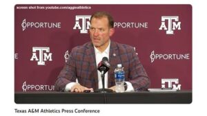 Screen shot of Texas A&M athletics director Ross Bjork from youtube.com/aggieathletics.