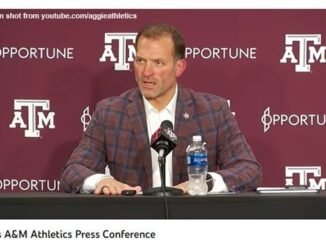 Screen shot of Texas A&M athletics director Ross Bjork from youtube.com/aggieathletics.