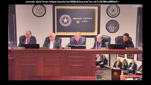 Screen shot of the video from the November 28, 2023 Brazos County commission meeting from https://youtu.be/lUMxA2oarew?si=ubTrQFiWnnM8lw7r