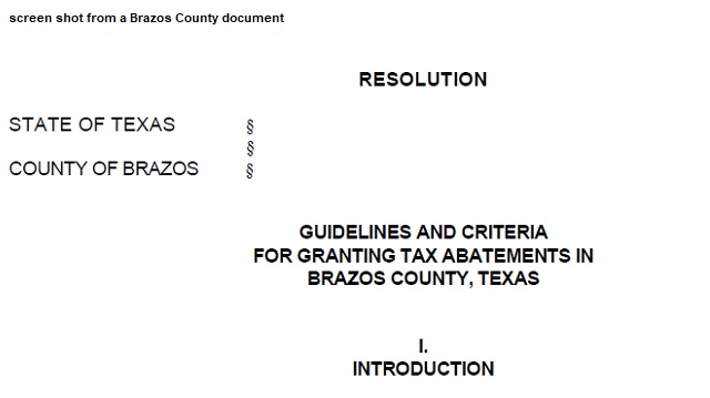 Screen shot from a Brazos County document.