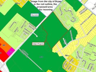 Image from the city of Bryan in the red outline, the proposed area for rezoning.