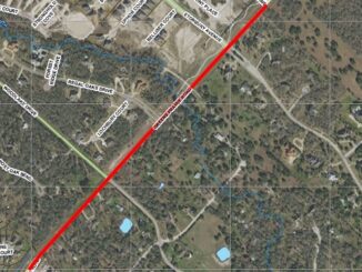 Image from the city of College Station showing in red, where Greens Prairie Road will be widened between Dalton Lane and Long Creek Lane.