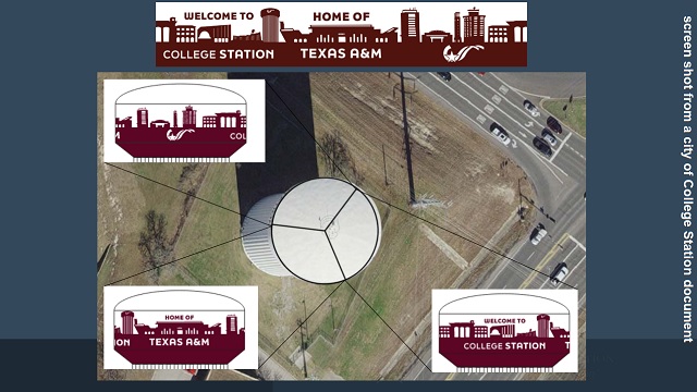 Screen shot from a city of College Station document showing the new logo of the Tower Point area water tower.