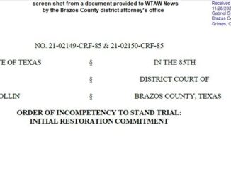 Screen shot from a document provided to WTAW News by the Brazos County district attorney's office.