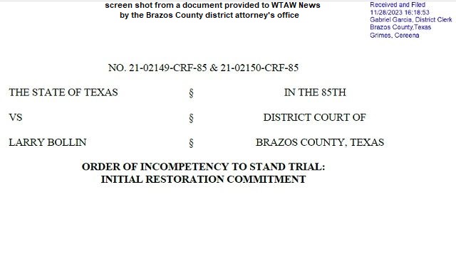 Screen shot from a document provided to WTAW News by the Brazos County district attorney's office.