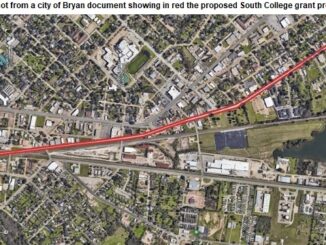 Screen shot from a city of Bryan document showing in red the proposed South College grant project.