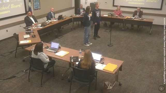 Screen shot of the January 23, 2024 College Station ISD school board meeting from https://www.youtube.com/watch?v=bftqgxp0bEk