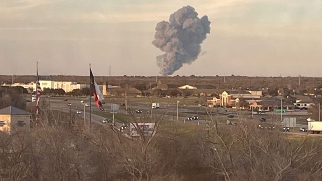 Smoke following the January 29, 2024 explosion at Feather Crest Farms in Kurten, seen from about 20 miles away at the north porch of the Bryan Broadcasting offices in College Station.