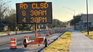 Photo of the construction zone on William Joel Bryan Parkway in Bryan, January 8, 2024.