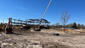 Continuing construction at the site of the Blinn College Bryan campus administration and student services building, February 20, 2024.
