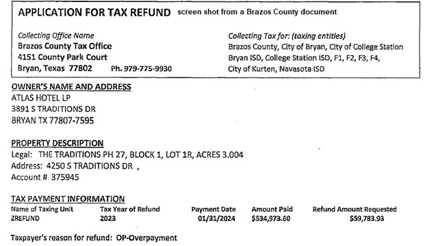 Screen shot from a Brazos County document.