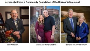 Screen shot from a Community Foundation of the Brazos Valley e-mail announcing the 2024 Celebration of Philanthropy tribute luncheon honorees.