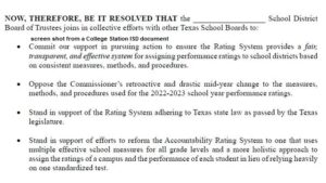 Screen shot from a College Station ISD document.