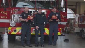 Screen shot from a city of Bryan Facebook video of (L-R) RIckey Mantey, Richard Giusti, and Landon Bissett.