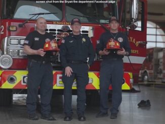 Screen shot from a city of Bryan Facebook video of (L-R) RIckey Mantey, Richard Giusti, and Landon Bissett.