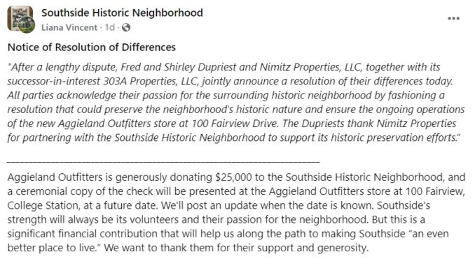 Screen shot from the Facebook page Southside Historic Neighborhood.