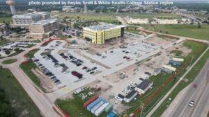 Photo provided April 17, 2024 by Baylor Scott & White Health-College Station region of the "The Plaza" medical office building under construction next to the BS&W College Station hospital.