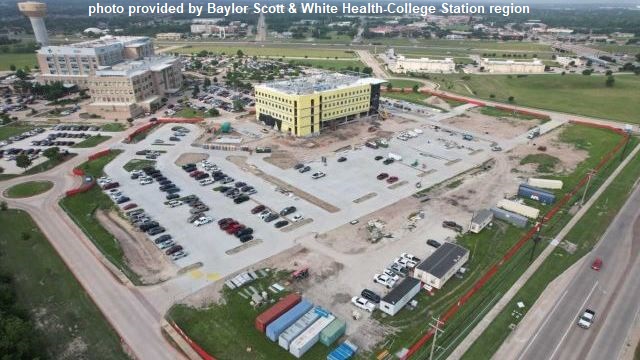 Photo provided April 17, 2024 by Baylor Scott & White Health-College Station region of the "The Plaza" medical office building under construction next to the BS&W College Station hospital.