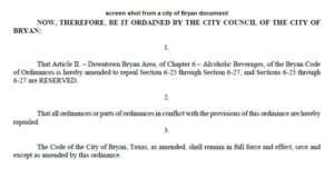 Screen shot from a city of Bryan document.