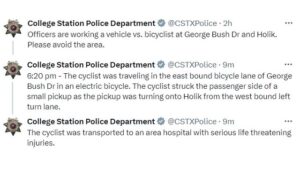 Screen shots from the College Station police department's Twitter/X account.