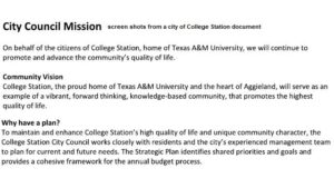 Screen shots from a city of College Station document.