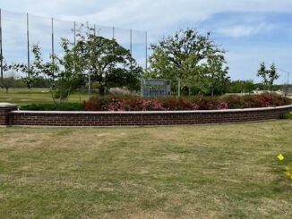 Photo taken April 7, 2024 at the location of the Midtown Park entrance sign that was removed in February 2024 for repairs caused by vandalism in September 2023.