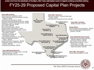 Screen shot from the web stream of the May 6, 2024 Texas A&M system board of regents building committee meeting.