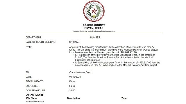 Screen shot from an online Brazos County document.