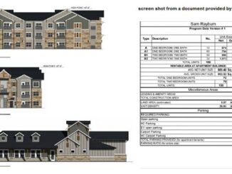 Screen shot from a document provided by the city of Bryan, showing the developer's plans for a proposed apartment complex north of the Premiere movie complex.