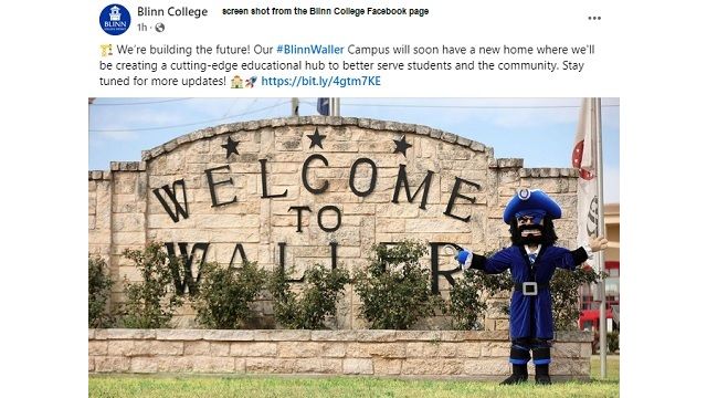 Screen shot from the Blinn College Facebook page.