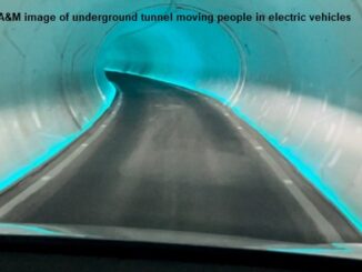 Texas A&M image of an underground tunnel moving people in electric vehicles.