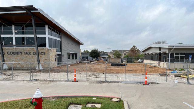 Photo taken October 30, 2024 of the area where drainage repairs were made between the Brazos County tax office and extension office.