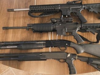 Photo from the College Station police department Facebook of guns that were seized in a search of the home of Robert Densey Wilson on September 27, 2024.