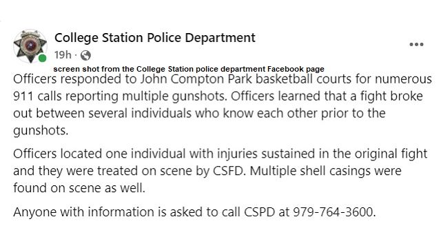 Screen shot from the College Station police department's Facebook page.