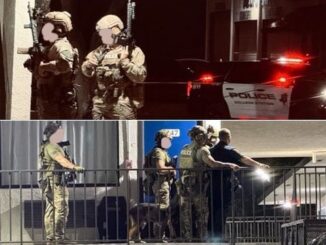 Images from the College Station police department's Facebook page of CSPD SWAT officers outside a motel on October 14, 2024.