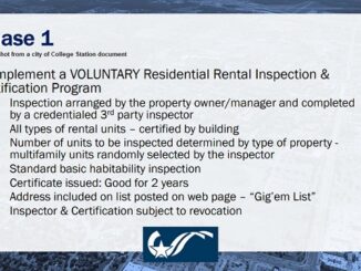 Screen shot from a city of College Station document, listing some of the features of the proposed voluntary rental inspection ordinance.