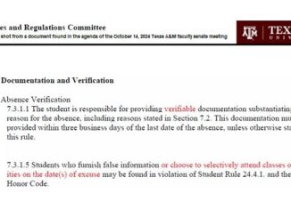 Screen shot from a document found in the agenda of the October 14, 2024 Texas A&M faculty senate meeting.