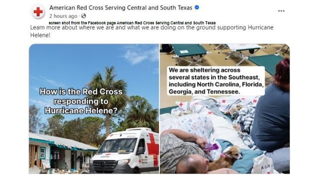 Screen shot from the Facebook page American Red Cross Serving Central and South Texas.