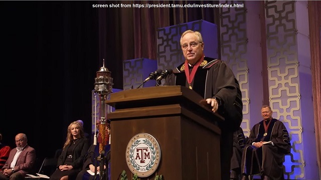 Screen shot of Mark Welsh from https://president.tamu.edu/investiture/index.html