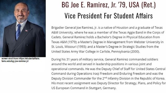 Screen shot from https://studentaffairs.tamu.edu/bg-joe-ramirez-jr/