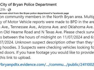 Screen shot from the Bryan police department's Facebook page.