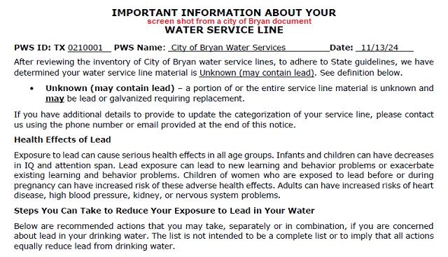 Screen shot from a city of Bryan document.