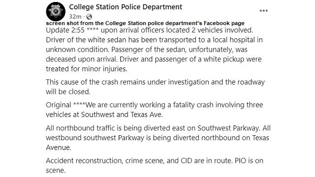 Screen shot from the College Station police department's Facebook page.