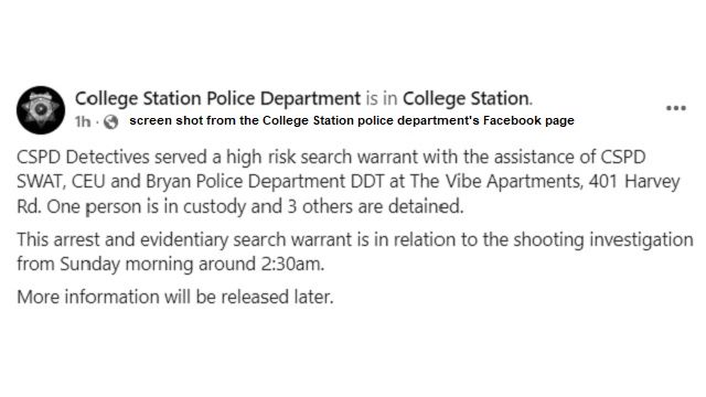 Screen shot from the College Station police department's Facebook page.