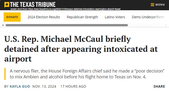 Screen shot from https://www.texastribune.org/2024/11/13/mccaul-detained-intoxication-washington-airport-texas/