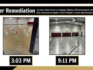 Screen shot from a College Station ISD document showing the water removal from flooding at Pebble Creek elementary school.