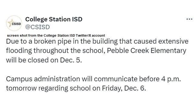 Screen shot from College Station ISD's Twitter/X account.