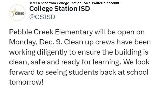 Screen shot from College Station ISD's Twitter/X account.