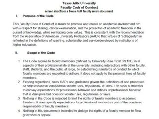 Screen shot from a Texas A&M faculty senate document.